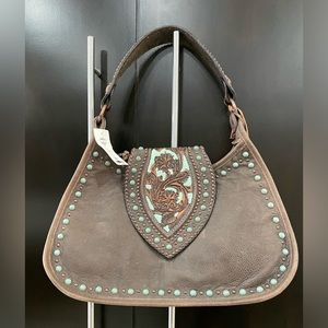 Brand new hand stamped leather bag